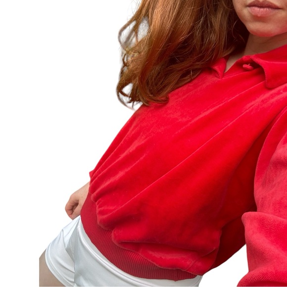 Lizsport Red Terry Pullover Terrycloth Collared Sweatshirt Long Sleeve Medium P - Picture 6 of 6